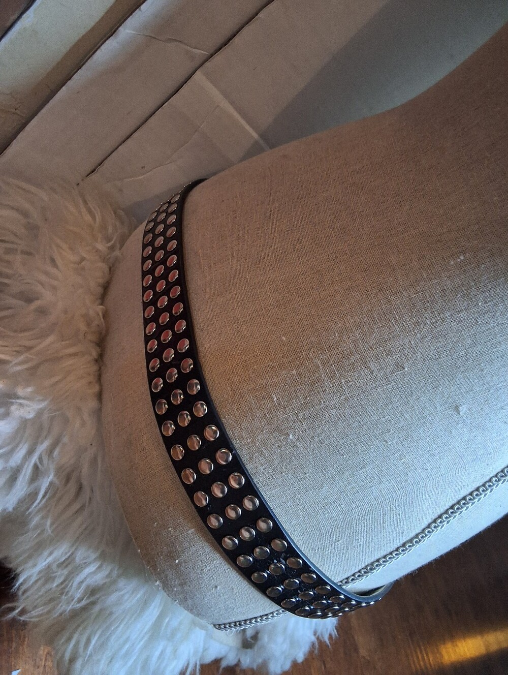 Steve Madden Black Studded Leather Belt Size L Silver Grommet Punk Western Y2K L - Picture 4 of 10